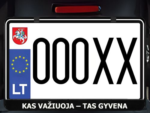 Horizontalus motociklo numerių rėmelis „Kas važiuoja - tas gyvena“