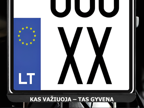 Vertikalus motociklo numerių rėmelis „Kas važiuoja - tas gyvena“