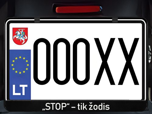Horizontalus motociklo numerių rėmelis „STOP - tik žodis“