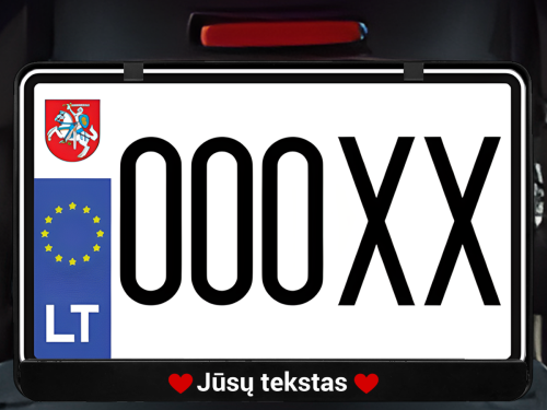 Horizontalus motociklo numerių rėmelis „Jūsų tekstas su širdele“