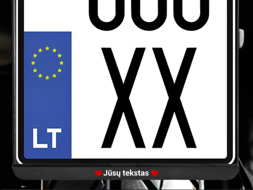 Vertikalus motociklo numerių rėmelis „Jūsų tekstas su širdele“