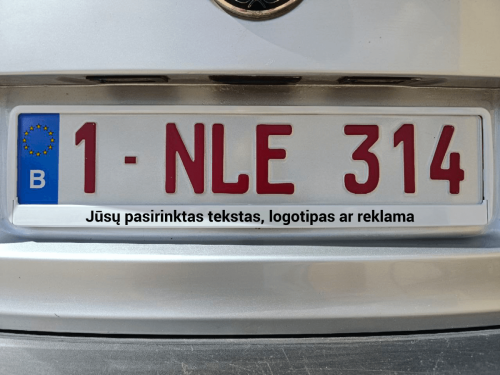 Baltas numerių rėmelis „Jūsų tekstas, logotipas ar reklama“