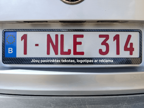 Karboninis numerių rėmelis „Jūsų tekstas, logotipas ar reklama“