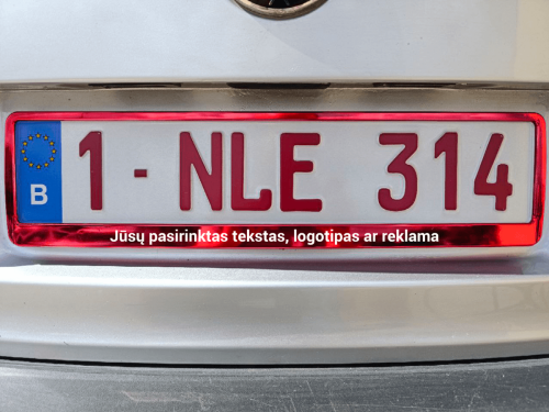 Raudonas numerių rėmelis „Jūsų tekstas, logotipas ar reklama“