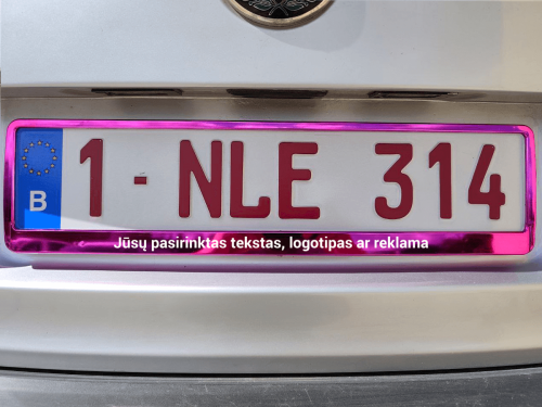 Rožinis numerių rėmelis „Jūsų tekstas, logotipas ar reklama“