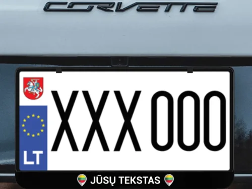 Kvadratinis numerių rėmelis „Lietuvos lokacija su Jūsų tekstu“ – Juoda