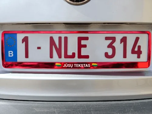 Raudonas numerių rėmelis „Lietuva su Jūsų tekstu“ – Spalvotas