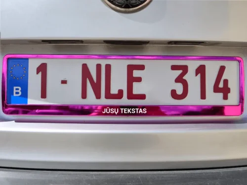 Rožinis numerių rėmelis „Jūsų tekstas, logotipas ar reklama“ – Spalvotas