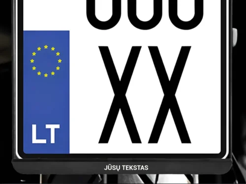 Vertikalus motociklo numerių rėmelis „Jūsų tekstas, logotipas ar reklama“ – Juoda