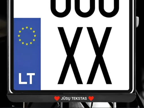 Vertikalus motociklo numerių rėmelis „Jūsų tekstas su širdele“ – Juoda