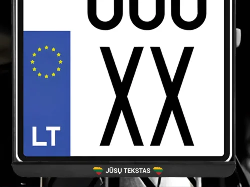 Vertikalus motociklo numerių rėmelis „Lietuva su Jūsų tekstu“ – Juoda